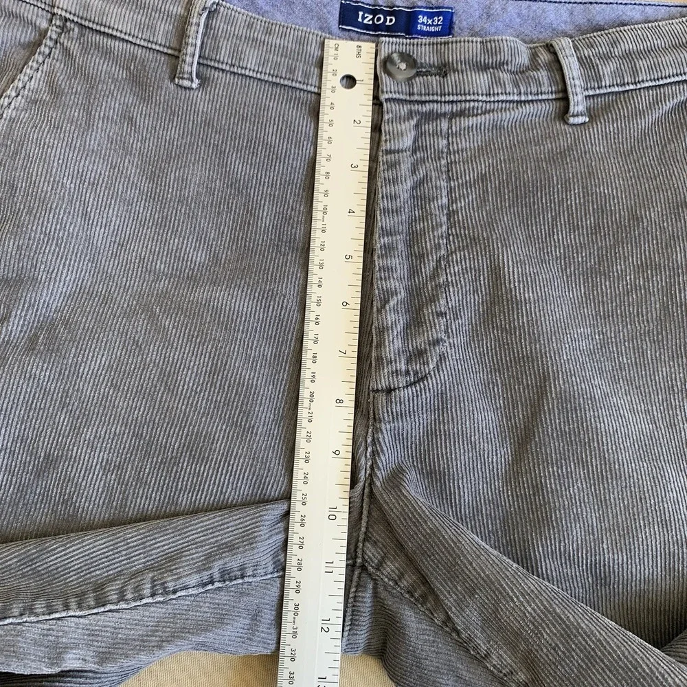 IZOD Corduroy Pants Mens Straight‎ Fit Charcoal Grey 34x32 Cotton Stretch Preppy